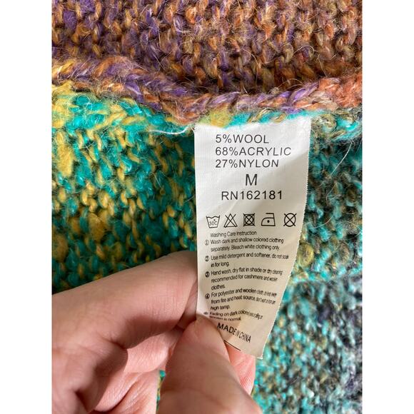 CGYY Multicolored Rainbow Chunky Knit Wool Longline Duster Cardigan Sweater Med - Picture 4 of 7